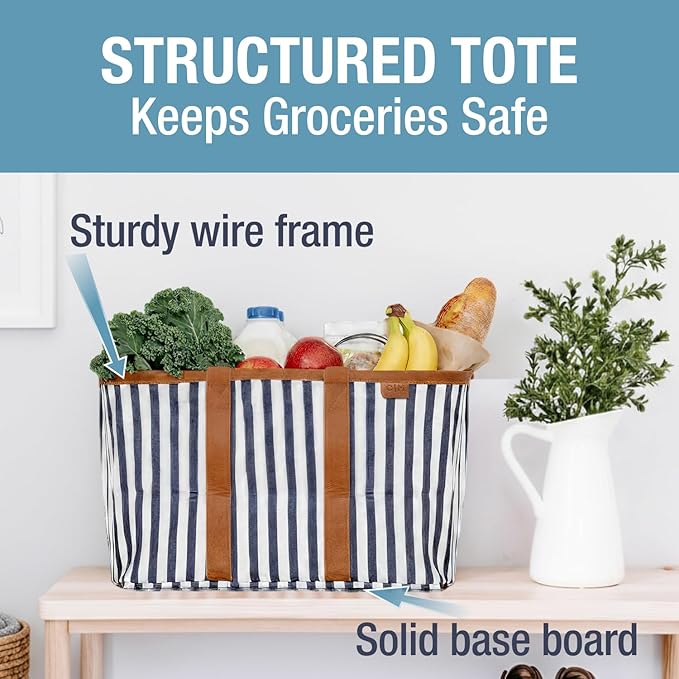 CleverMade Collapsible LUXE Tote - Reusable Grocery Shopping Storage Bag Organizer w/Handles Reinforced Bottom