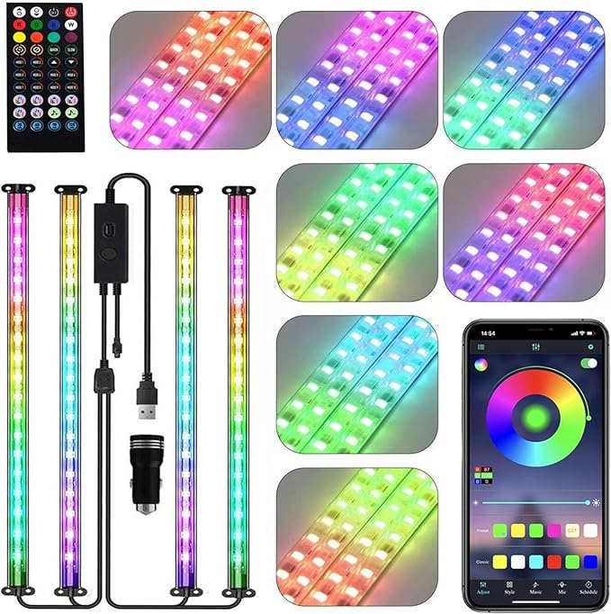 Car LED Strip Lights,72 LED Interior Strip Lights Dream Color RGB+IC with Smart APP Remote Control,Multicolor Footwell Under Dash Chasing Inside Light Kits Music Sync Mode,for Cars Truck ATV UTV