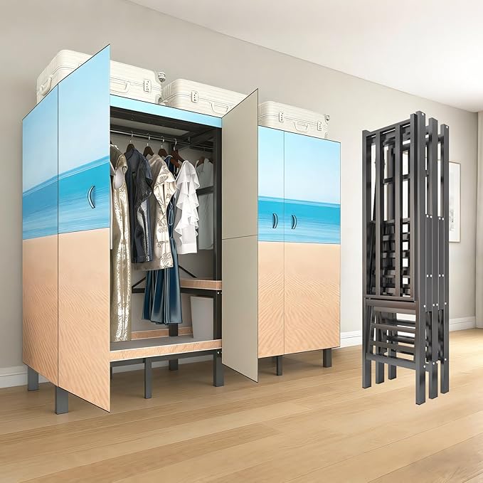 Large Portable Closets for Hanging Clothes | Heavy Duty Clothes Rack with Cover Foldable | Max Load 1000LBS Portable Wardrobe