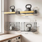 Wall Mounted Laundry Room Shelves, Wire Baskets with 8 Hooks and Hanging Rod, Over The Washer and Dryer Shelf, Drying Rack, L