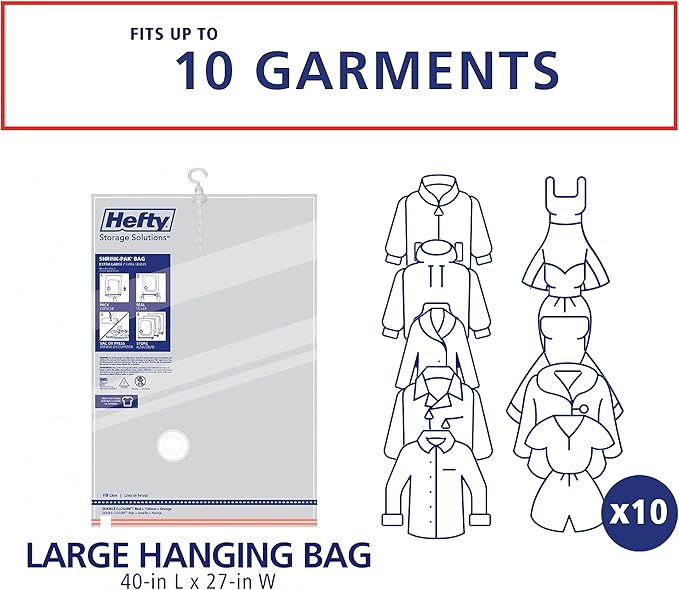Hefty Shrink-Pak Vacuum Storage Bags - Space Saver for Under Bed Storage, Clothing and Comforters, 3X More Storage Space - 3 