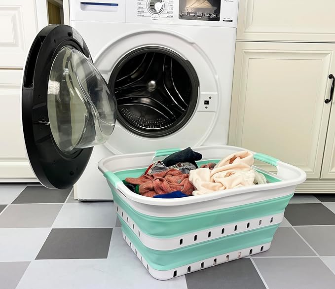 SAMMART 42L (11 gallon) Collapsible Plastic Laundry Basket - Foldable Pop Up Storage Container/Organizer - Space Saving Hampe