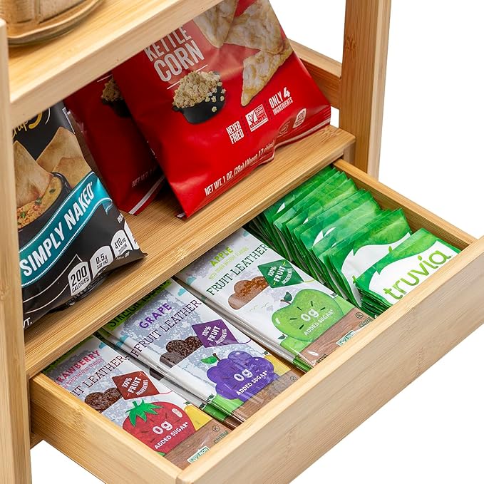 Sorbus Bamboo Bathroom Counter Organizer – 2-Tier Shelf with Hidden Drawer for Vanity, Matcha Station, Bathroom Sink Organize