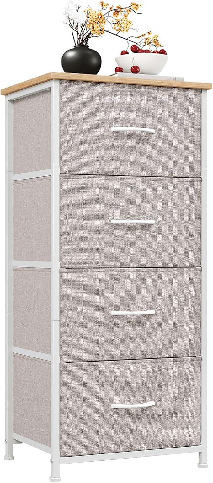 Somdot Dresser for Bedroom with 4 Drawers, Storage Organizer Chest of Drawers with Removable Fabric Bins for Closet Bedside L