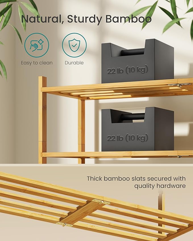 SONGMICS Bamboo Shoe Rack for Closet, Stackable Shoe Oragnizer with Modular Structure, Space-Saving Free Standing Shelf for E