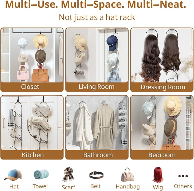 LINFIDITE 10 Pack Hat Rack Hanger Holder Organizer Closet Hanging Baseball Cap Display Storage Rack for Scarves Handbags Towe