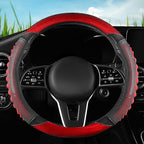 5D Honeycomb Black Red Car Steering Wheel Cover,14.5-15 Inch Universal Carbon Fibre Leather Covers Breathable Anti-Slip Odorl
