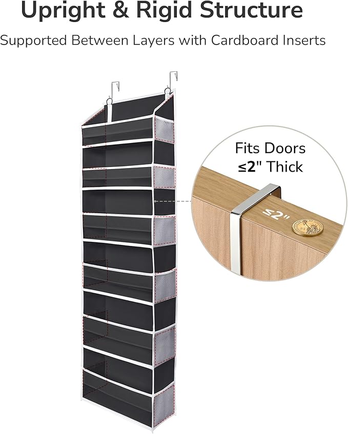 ULG Over The Door Organizer with 6 Large Pockets 12 Side Pockets, 50lbs Weight Capacity Door Hanging Organizer for Bedroom, B
