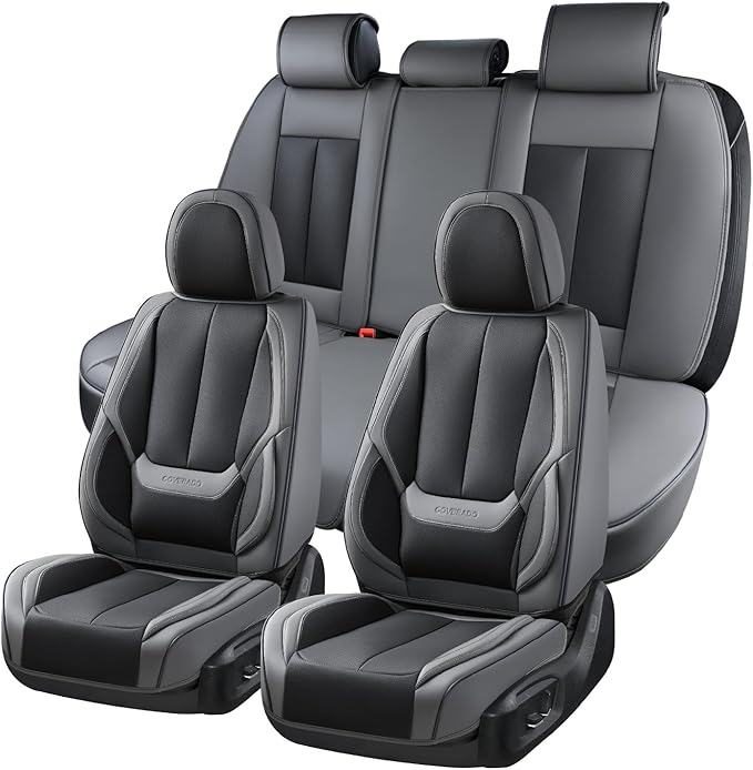 Coverado Seat Covers, Car Seat Covers Full Set, Leather Seat Covers for Cars, Car Seat Protector, Gray Car Seat Covers Front 