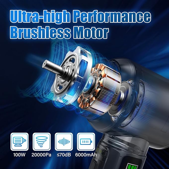 WUDOO 4-in-1 Car Vacuum Cleaner Portable Cordless Dust Remover 20,000 Pa Brushless Motor Powerful Handheld Wireless Charging 