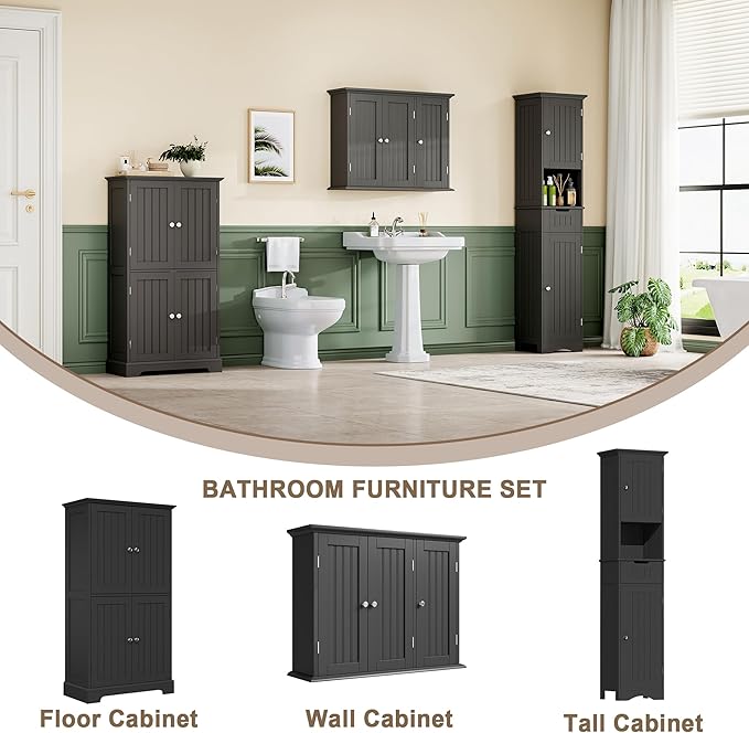 ChooChoo Bathroom Wall Cabinet with 3 Doors, Laundry Cabinet Wall Mounted, Medicine Cabinet with Adjustable Shelves, Hanging 
