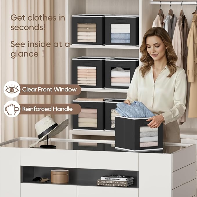 Homsorout Foldable Storage Cubes - Cubby Storage Organizer with Window, Decorative Baskets for Organizing, Fabric Bins for Cl