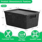 6 Pack Plastic Storage Baskets With Lids,Black Breathable Stackable Storage Bins,Small Storage Containers,for Organizing Stor