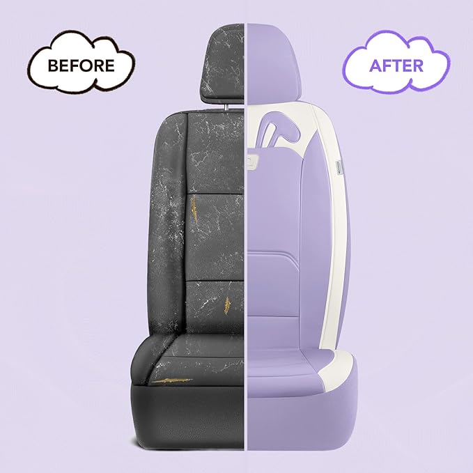 PIC AUTO Car Seat Covers, Cute Rabbit Premium Purple Leather Seat Covers, Universal Fit Front Seat Covers for Cars, Trucks, S