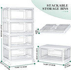 Kmiectse Clear Storage Bins with Lids - 4 Tier Plastic Bins with Wheels, Stackable Storage Bin, Closet Organizers Box for Bed