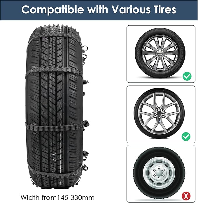 Qoosea Snow Chains Tire Chains for Car, Trucks, SUV Universal Emergency Snow Tire Chains, Adjustable Anti-Slip Tire Cables & 