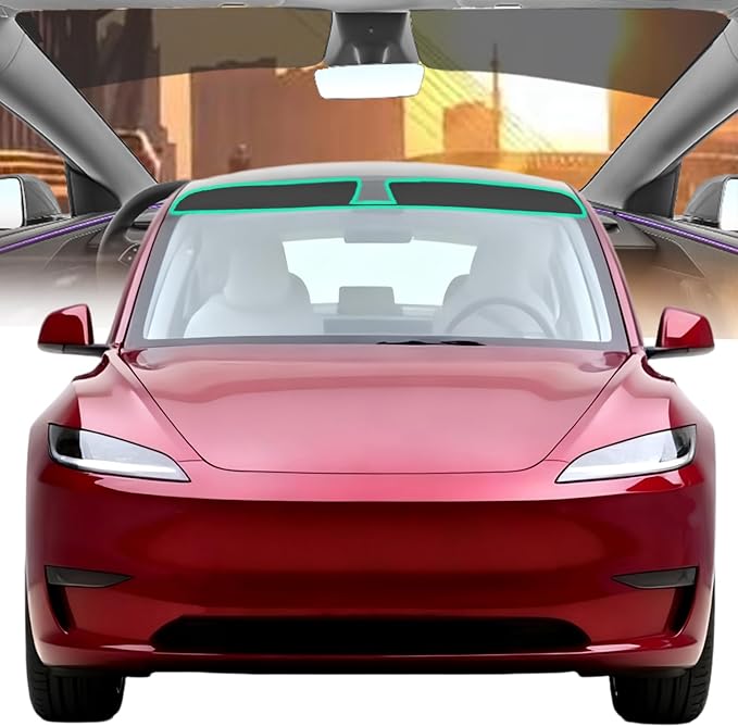 AUTOTEK Windshield Sun Strip for Tesla Model 3 2024-2026, 2 Ply Front Windshield Strip Tint Heat Blocker & UV Protection, Anti-Glare Precut Sunshade Window Tint Film, Car DIY Accessories