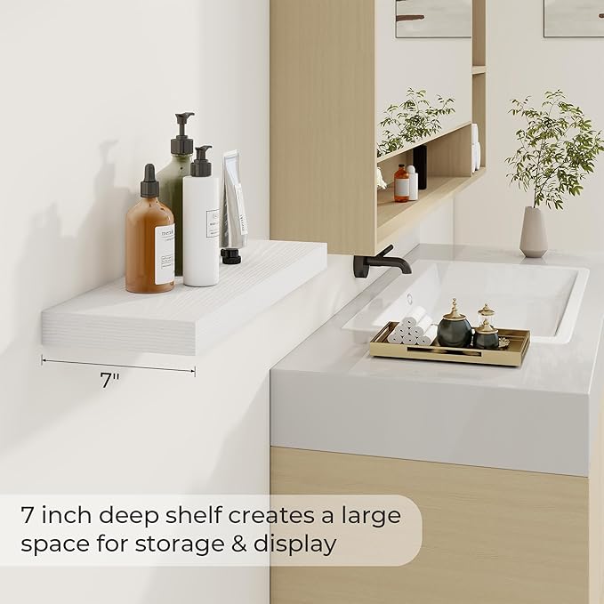 Dreamland 24 Inch Long Floating Shelves in White,6.7 Inch Deep Floating Shelf for Wall,Large Display & Storage Shelf, Wall Sh