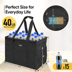 BALEINE Extra Large Utility Tote Bag with Reinforced Wire Frame, Reusable Grocery Bag for Shopping, Picnic (Black, 16.5''x14''x10'')