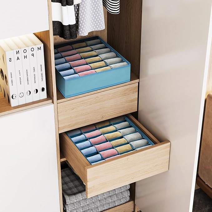 Joyoldelf Sock Organizer Drawer Organizer - 2 Packs Underwear Organizer, 24 Cells Collapsible Closet Organizers and Storage S
