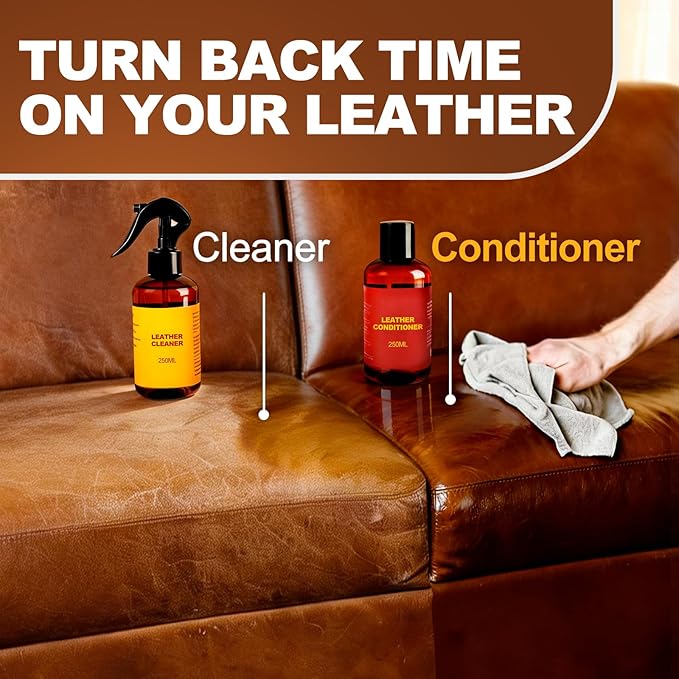 Leather Cleaner and Conditioner for Couch: Complete 2-Step Care Set for Car Interior Furniture Sofa Shoes Bags & Jackets - Re