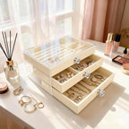 Clear Acrylic Velvet Jewelry Organizer with 3 Drawers, Stackable Display Storage Earrings Necklace Rings Bracelets Box Holder