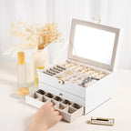 3 Layer Jewelry Boxes for Women with Mirror Large Jewelry Organizer Box with 2 Jewelry Organizer Drawer PU Lockable Elegant U