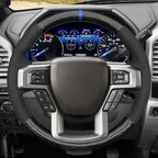 MEWANT DIY Black Athsuede Shiny PU Carbon Fiber Steering Wheel Cover for Ford F150 F250 F350 F450 Expedition 2018-2021
