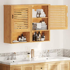 VIAGDO Bathroom Wall Cabinet, Wooden Medicine Cabinet with Single Door and Adjustable Inner Shelf, Bamboo Storage Cabinet Wal
