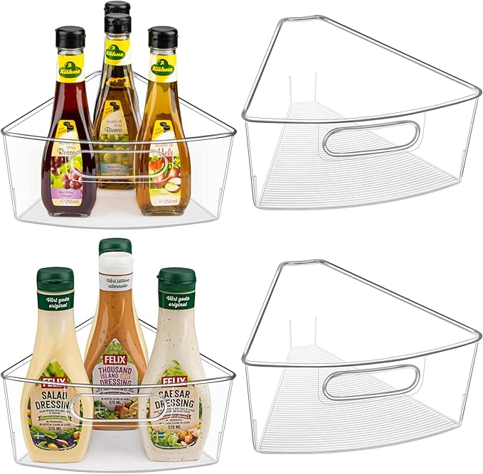 Lazy Susan Cabinet Organizer Bins for 26"/ 28"/ 32" Diameter Corner Organizer, Plastic Cabinet Storage Bin, 1/8 Wedge - Food 
