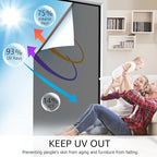 HIDBEA One Way Window Film, Daytime Privacy Sun Blocking Reflective Window Film No Glue Static Cling Heat Control Window Tinting Film for Home and Office, Black Silver, 17.35 x 196.8 Inch