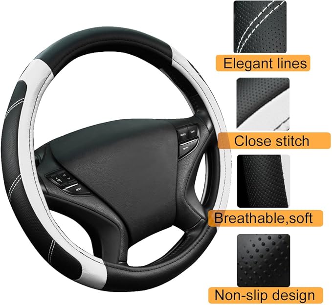 CAR PASS Line Rider Microfiber Leather Sporty Steering Wheel Cover Universal Fits for 95% Truck,SUV,Cars,14.5-15inch Anti-Sli