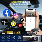 4K Dash Cam Front and Rear Inside,3.16" IPS,3 Channel Dash Cam for Car with 5G WiFi,Free 64GB Card,170° Wide Angle,Loop Recor