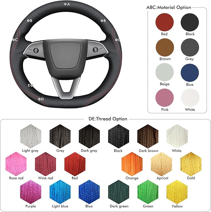 MEWANT DIY Stitching Steering Wheel Cover Wrap for Tesla Model 3 Highland 2023-2025/Model Y 2025 Highland for Tesla Model 3/Model Y Accessories(3D Style)
