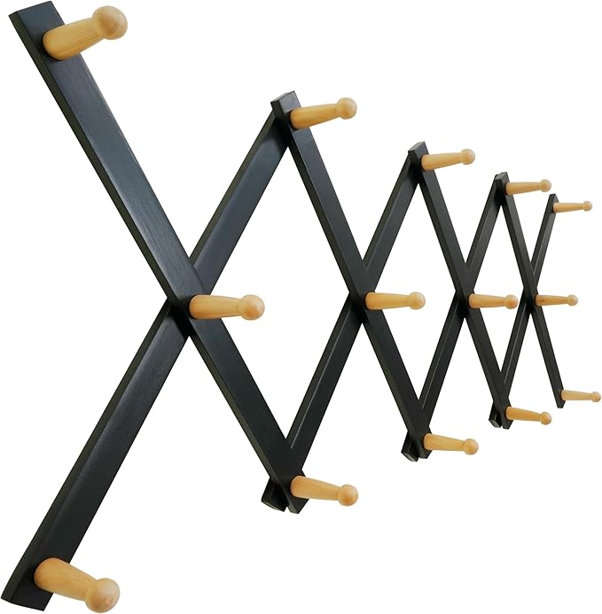 SKOLOO Hat Rack for Wall with 14 Hooks, Solid Wooden, Modern, Expandable Coat Rack Wall Mount for Coats, Hats, Bags, Baseball