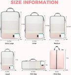 BAGAIL 6 Set Lightweight Compression Packing Cubes with Packing List, Anti-Tearing Expandable Organizer Bags for Travel, Pink