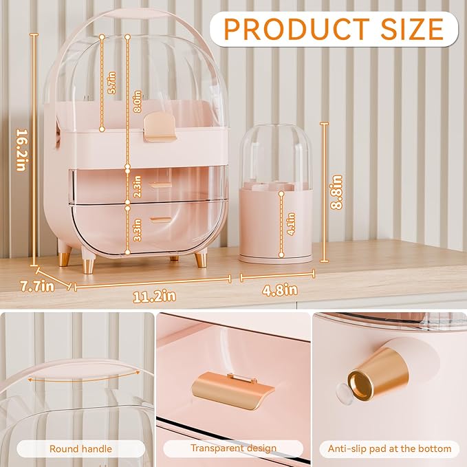 Yieach Countertop Makeup Organizer for Vanity,Large Capacity Skincare Organizers With Drawers and Makeup Brush Holder,Cosmeti