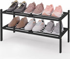 Smiry Bamboo Shoe Rack 2-Tier, Stackable Wooden Shoe Organizer for Entryway & Closet, Free Standing Wood Shoe Storage Shelf f