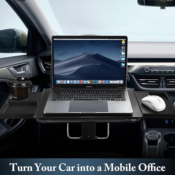 2-in-1 Car Steering Wheel Tray & Car Desk for Laptop with Phone Holder – Height Adjustable Steering Wheel Desk, Car Laptop Desk & Food Tray, Car Table Tray – Fits Cars, SUVs & Trucks