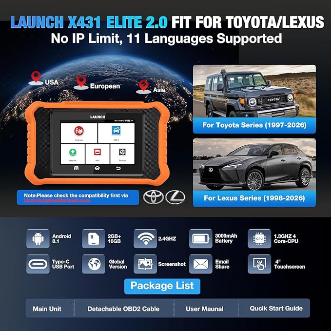 Launch Creader Elite 2.0 Bidirectional Scan Tool fit for Toyota/Lexus, 2026 Full System OBD2 Scanner, All Reset Service Code