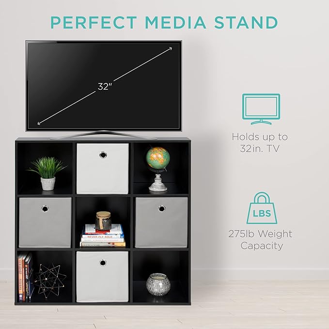 Best Choice Products 9-Cube Storage Organizer, 11in Shelf Opening, Bookcase, Display Shelf, Customizable w/ 3 Removable Back 