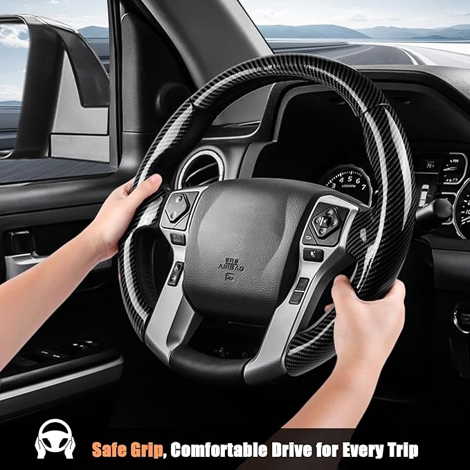Aimato Customized Steering Wheel Cover for Toyota Tacoma 2012-2023/4Runner 2010-2024/Tundra 2014-2021/Sequoia 2014-2022 Thin,Anti-Slip,Scratch-Resistant Exclusive Car Accessory for Toyota