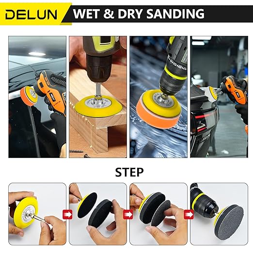 138 PCS 3Inch Sanding Disc Drill Polishing Kit 60-10000 Grit, Headlight Restoration Kit with 1/8" 1/4” Shank Backer Plate, Dr