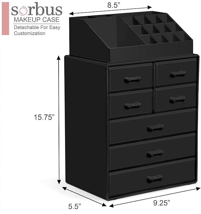 Sorbus Makeup Organizer, Brush Holder and Make Up Storage Drawers - Acrylic Makeup organizer for vanity, Bathroom - Cosmetic 