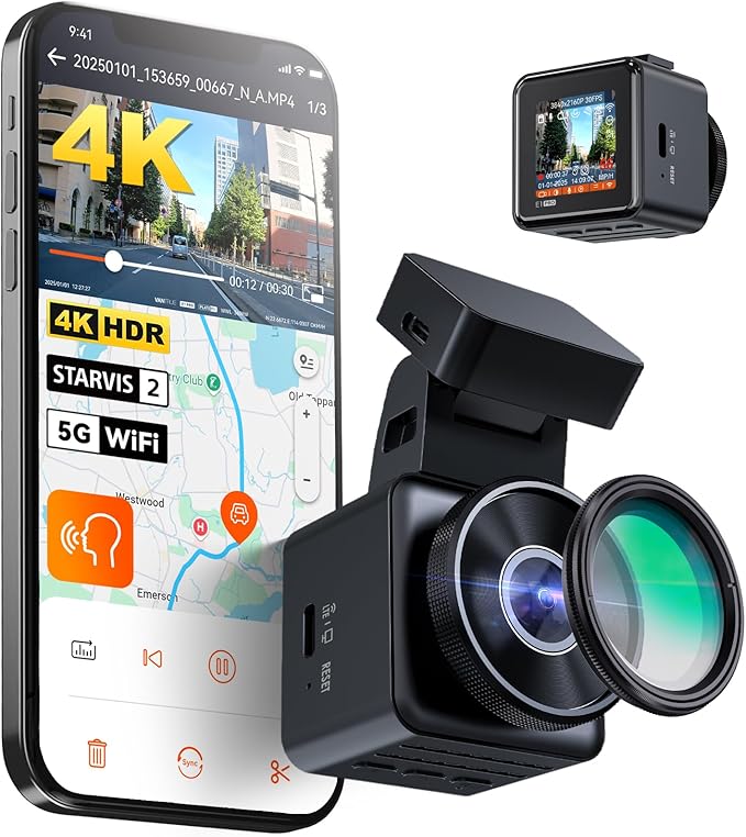 Vantrue E1 Pro 4K Mini Dash Cam Front, STARVIS 2 PlatePix HDR Night Vision Car Camera, Built-in 5G WiFi GPS, 1.54'' IPS Scree