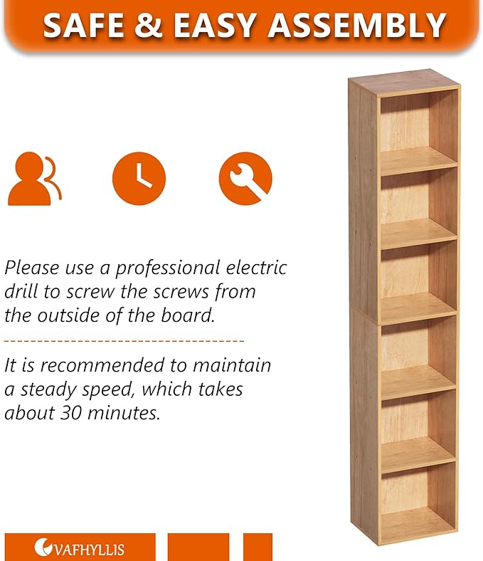 6 Cube Storage Organizer,Wooden 6-Tier Open Shelf Bookshelf,Versatile Storage Cubes for Living Room，Bedroom,Home Office,(Oak,