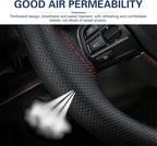 WZP Genuine Leather Steering Wheel Cover, Custom Stitch On Steering Wheel Wrap, Breathable Non-Slip Steering Wheel Protector 