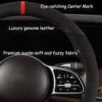 Suede Steering Wheel Cover with Upgraded Silicone Inner Ring, Anti Heat, Breathable, Anti-Slip, Leather Universal 14.5 to 15 