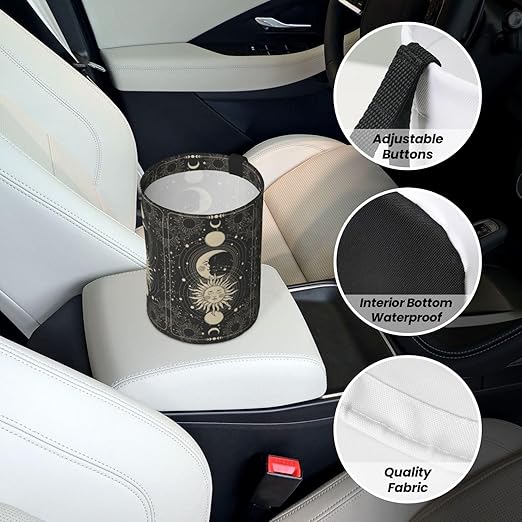 Vintage Sun Moon Stars Car Trash Can Collapsible Garbage Can,Hanging Trash Bag Water Proof with Suitable for Storage for Car Interiors,Home