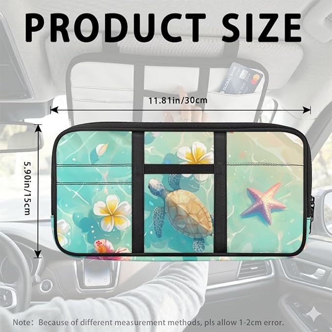 Summer Car Sun Visor Organizer Tactical Sunvisor Organizers with Zipper Storage Pouch Universal Accessories for Truck SUV,Summer Sea Turtle